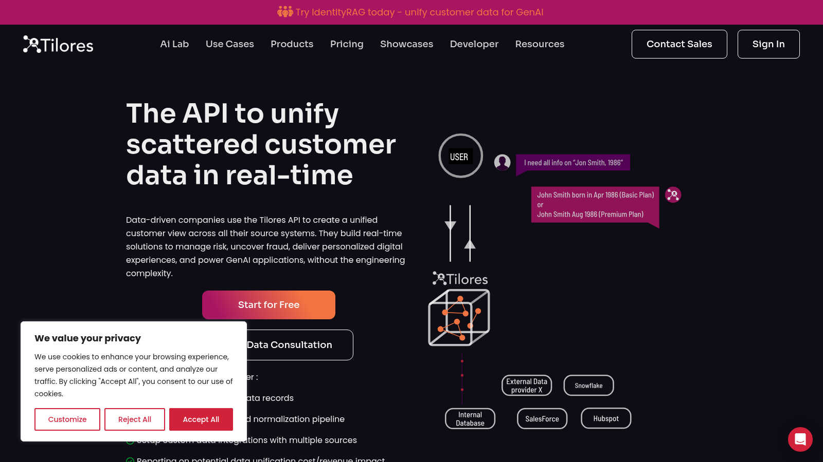 Tilores application interface and features