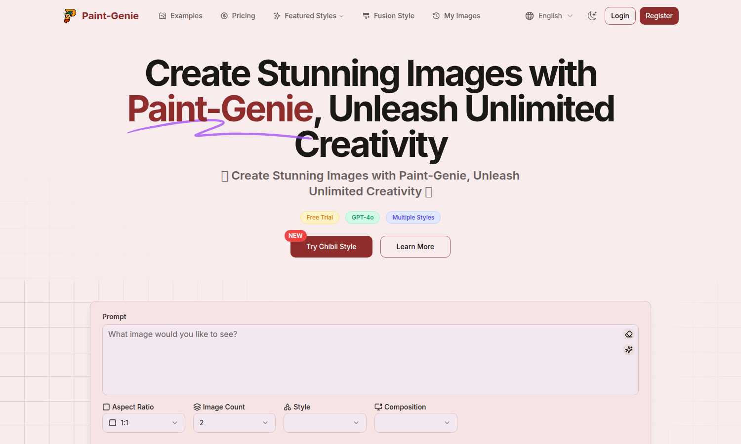 Paint-Genie application interface and features