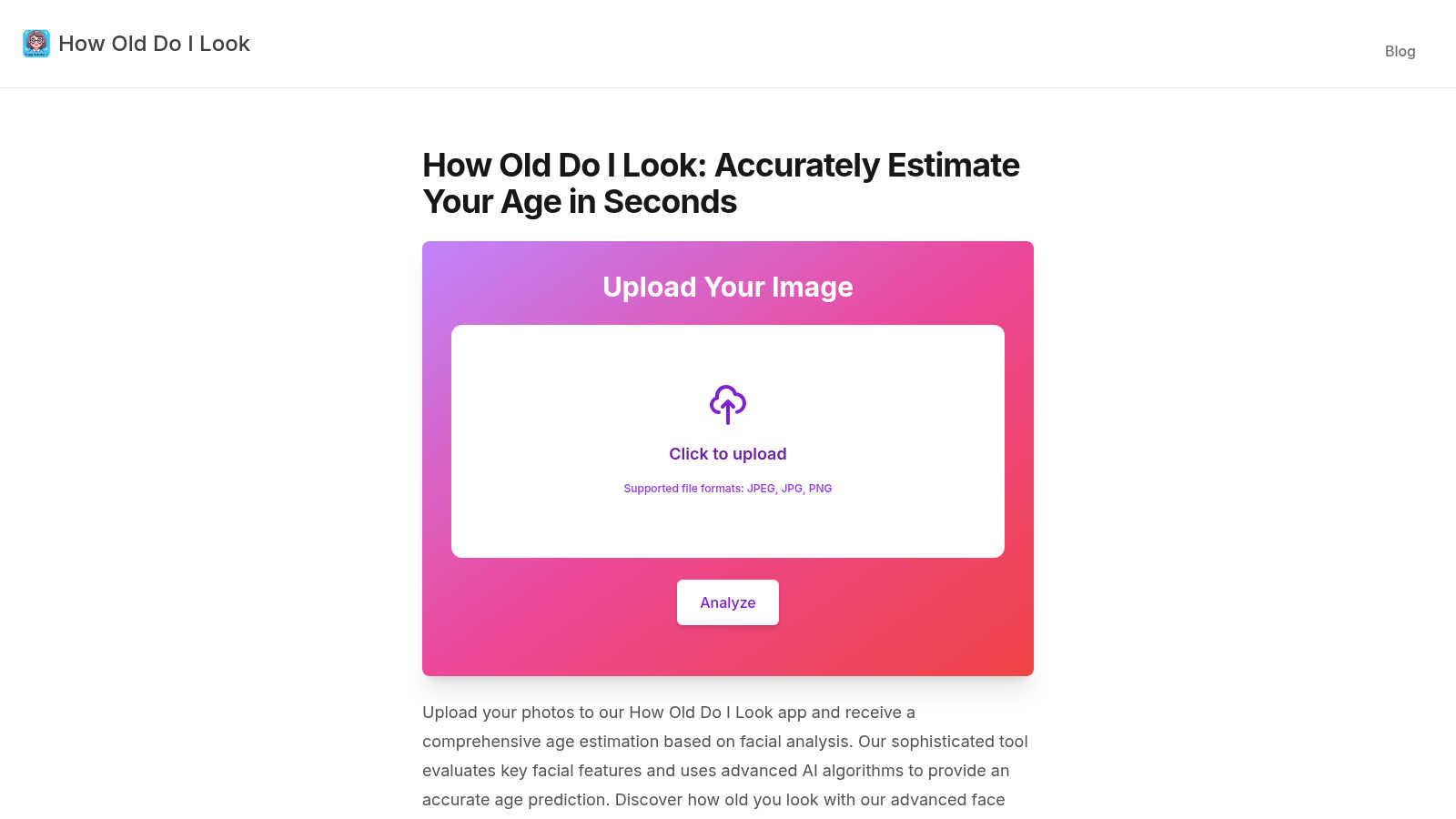 Face Age Detector application interface and features