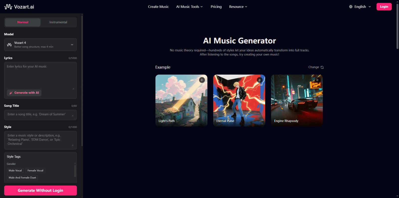 Vozart AI application interface and features