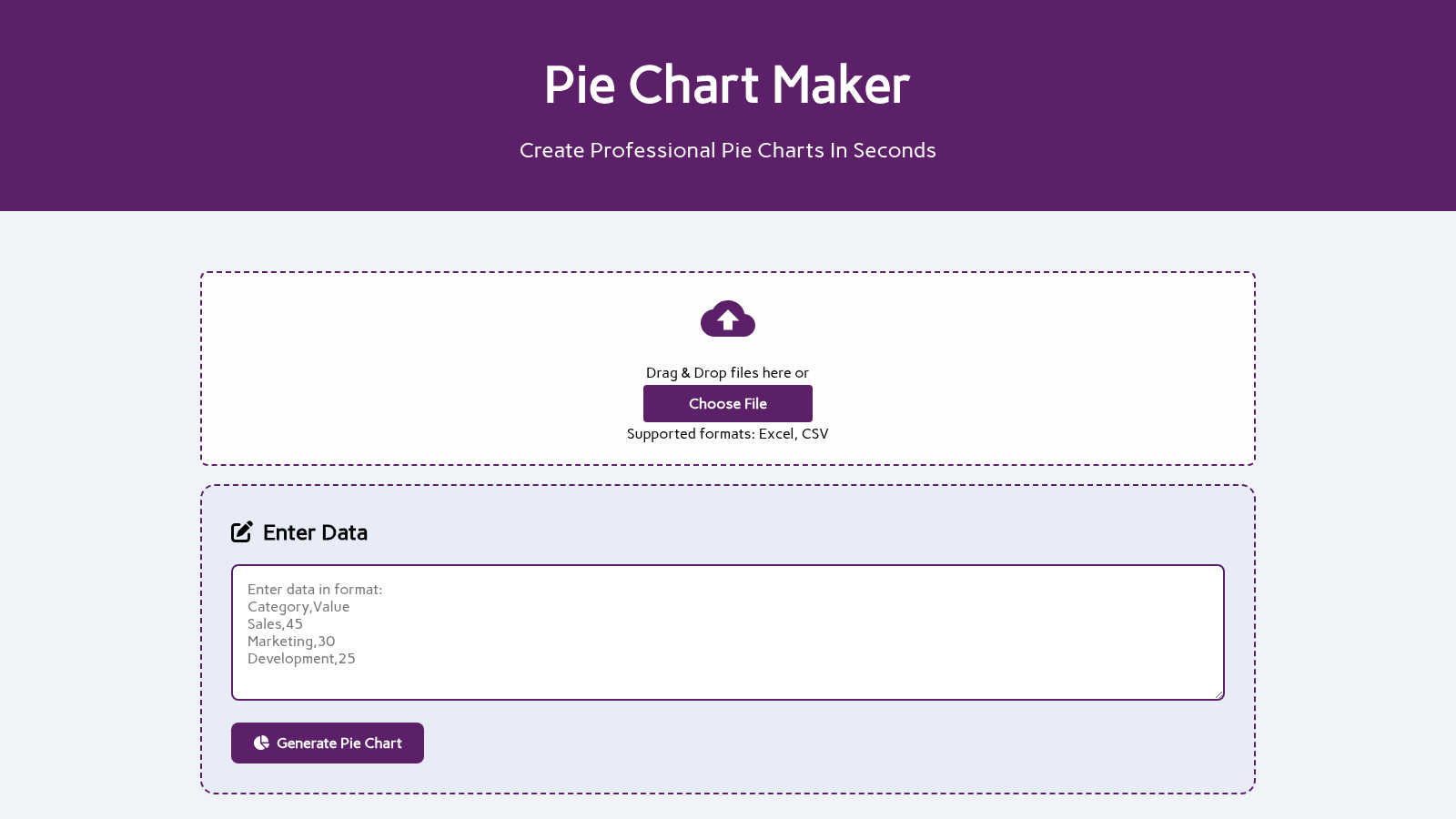 Pie Chart Maker application interface and features