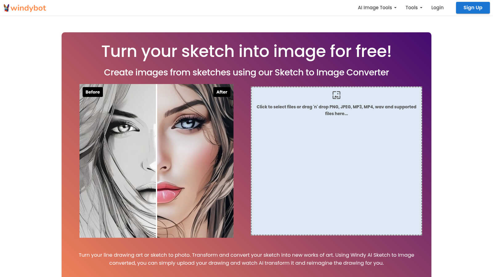 Sketch to Image AI application interface and features