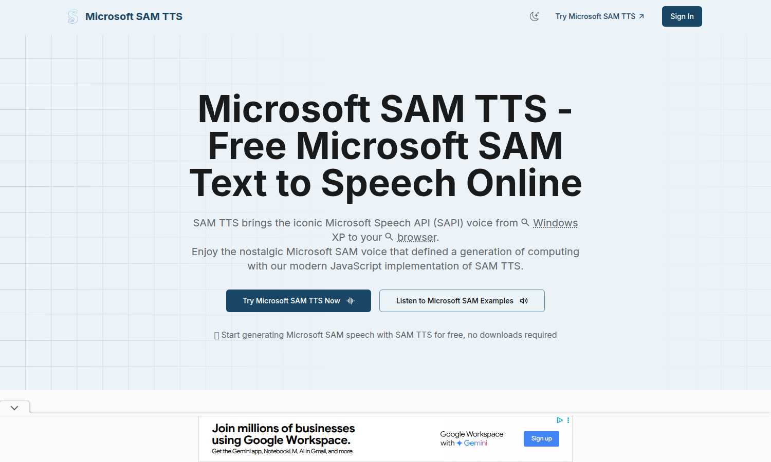 SAM TTS application interface and features