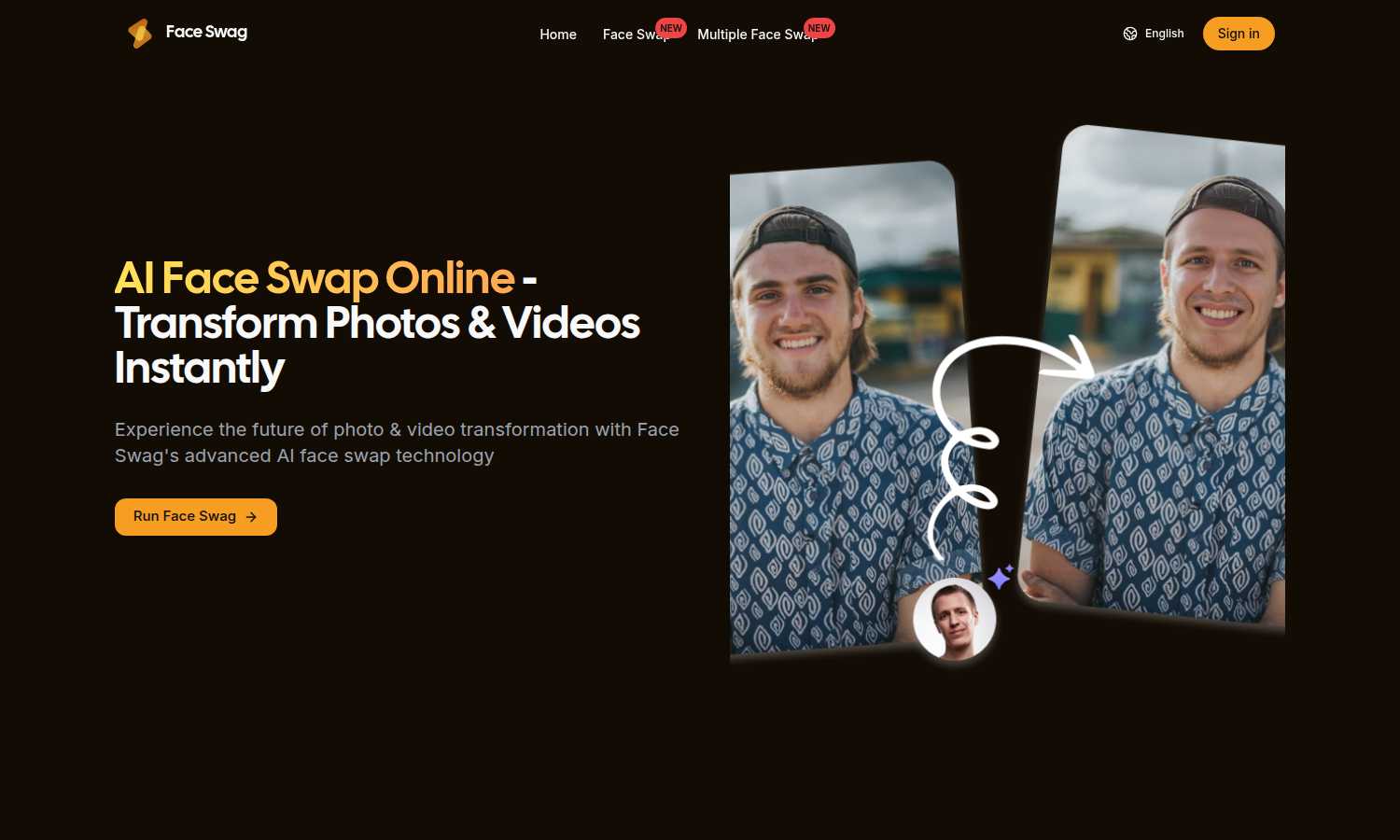 Face Swag application interface and features