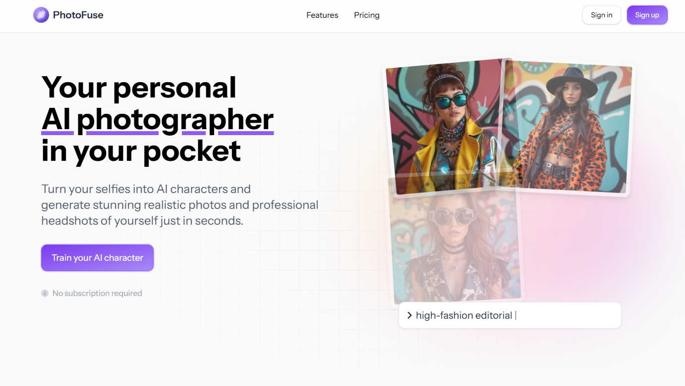 PhotoFuse application interface and features
