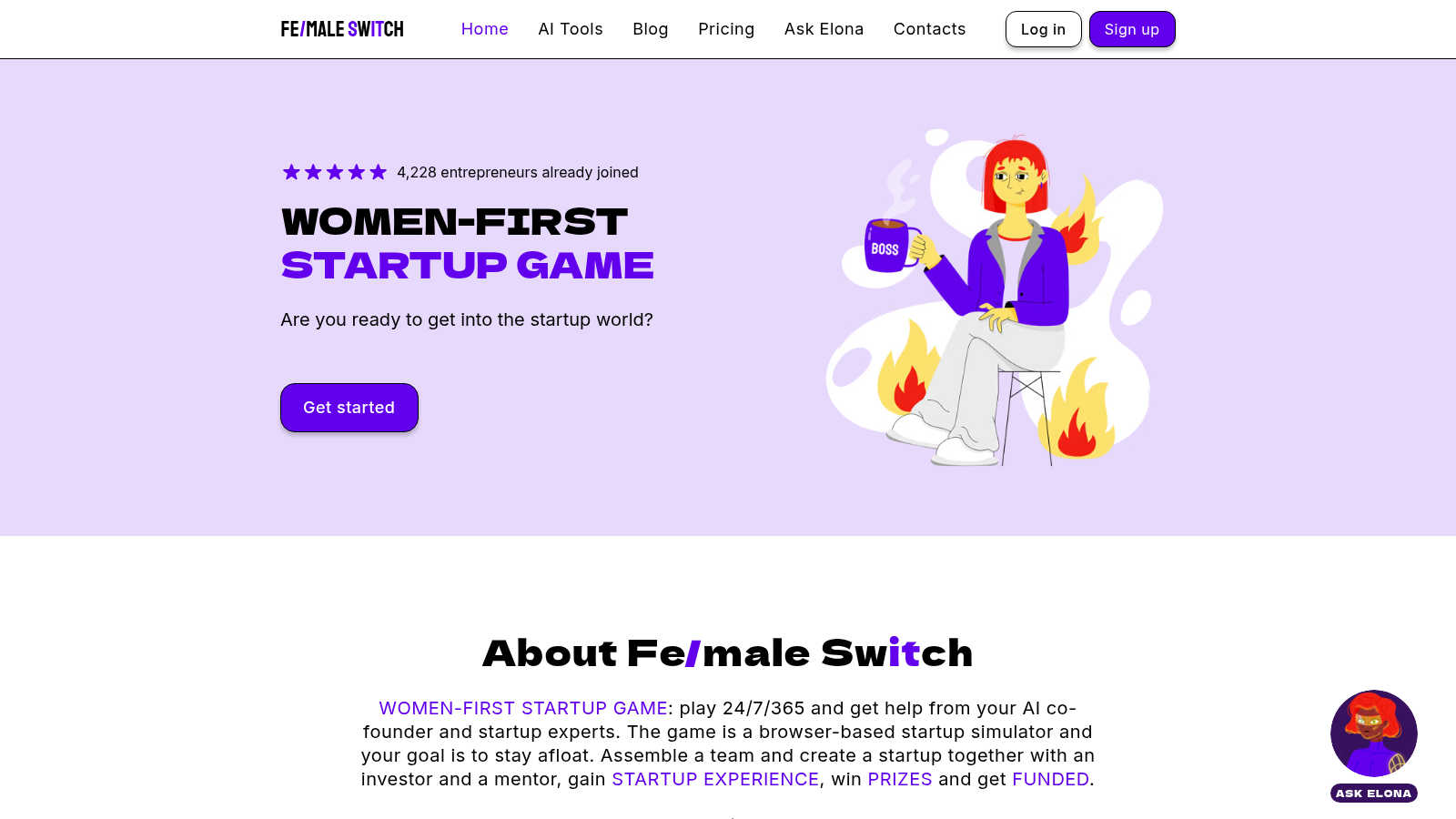 Fe/male Switch Startup Game application interface and features