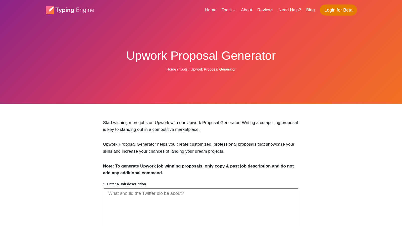 Upwork Proposal Generator application interface and features
