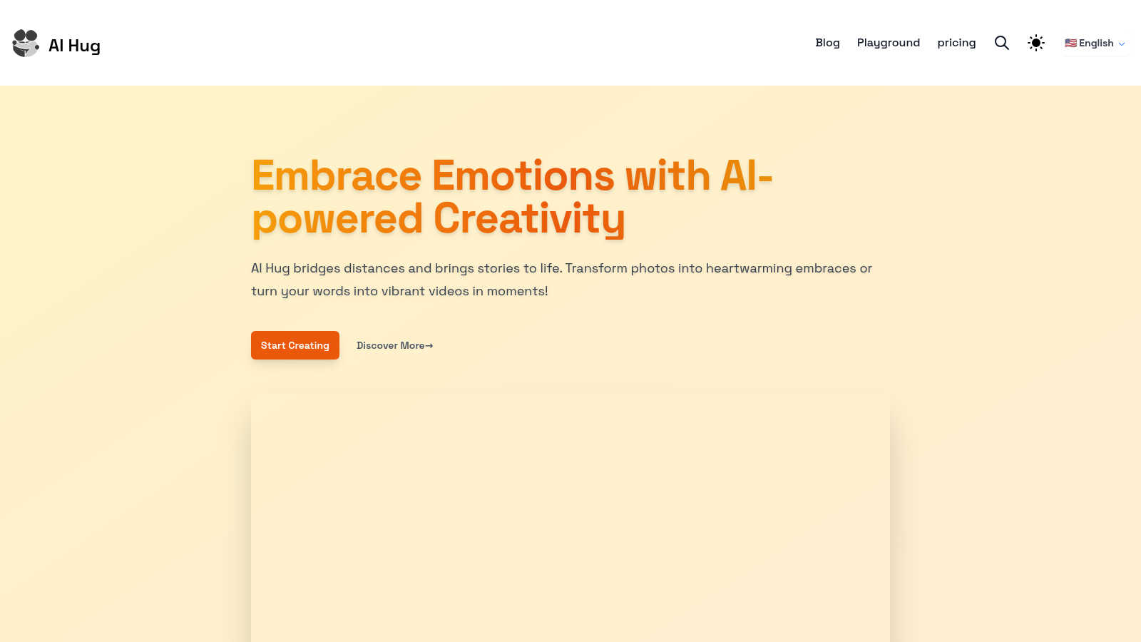 AI Hug application interface and features