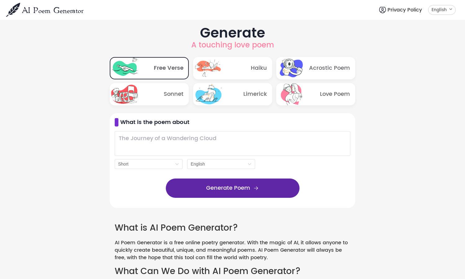 AI Poem Generator Website