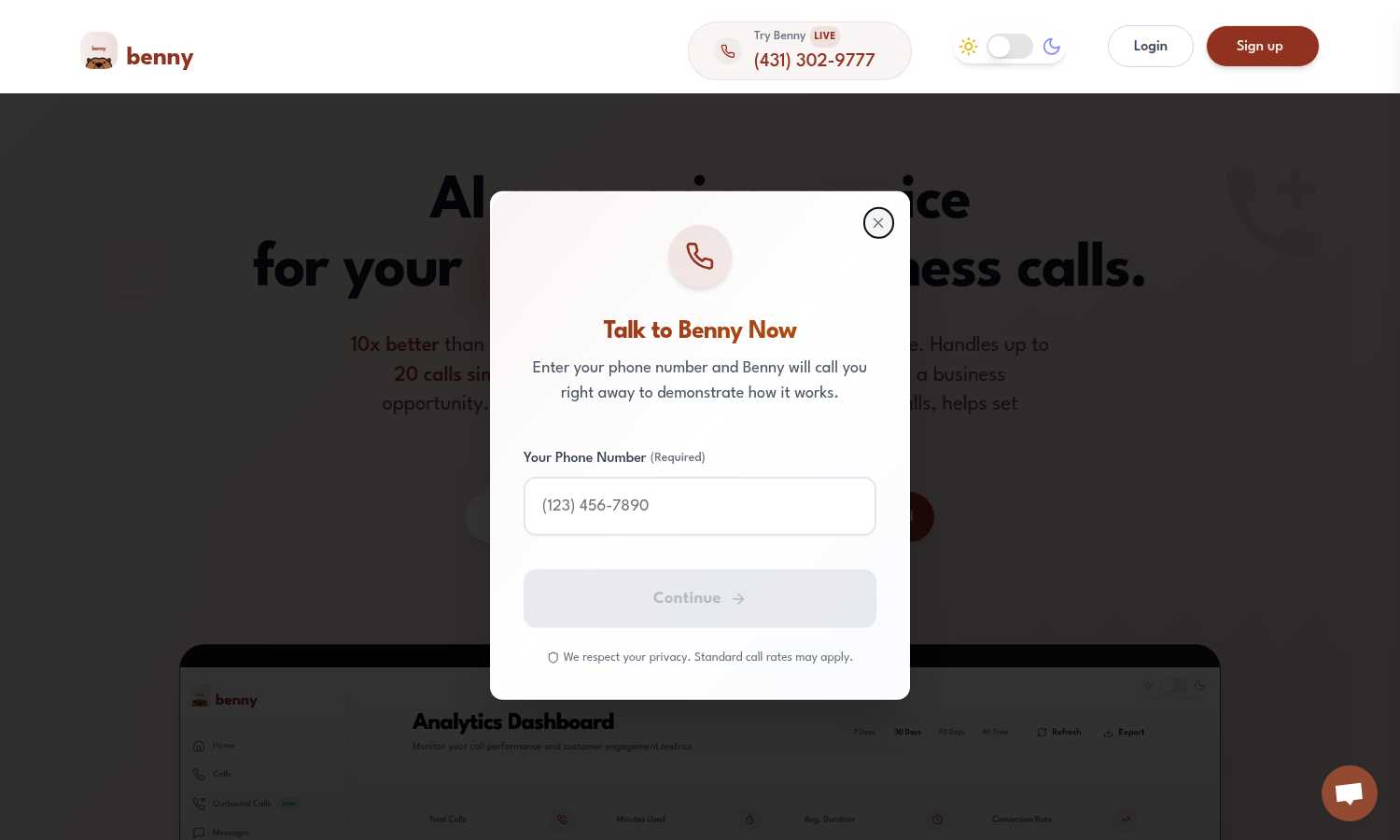 Ask Benny application interface and features