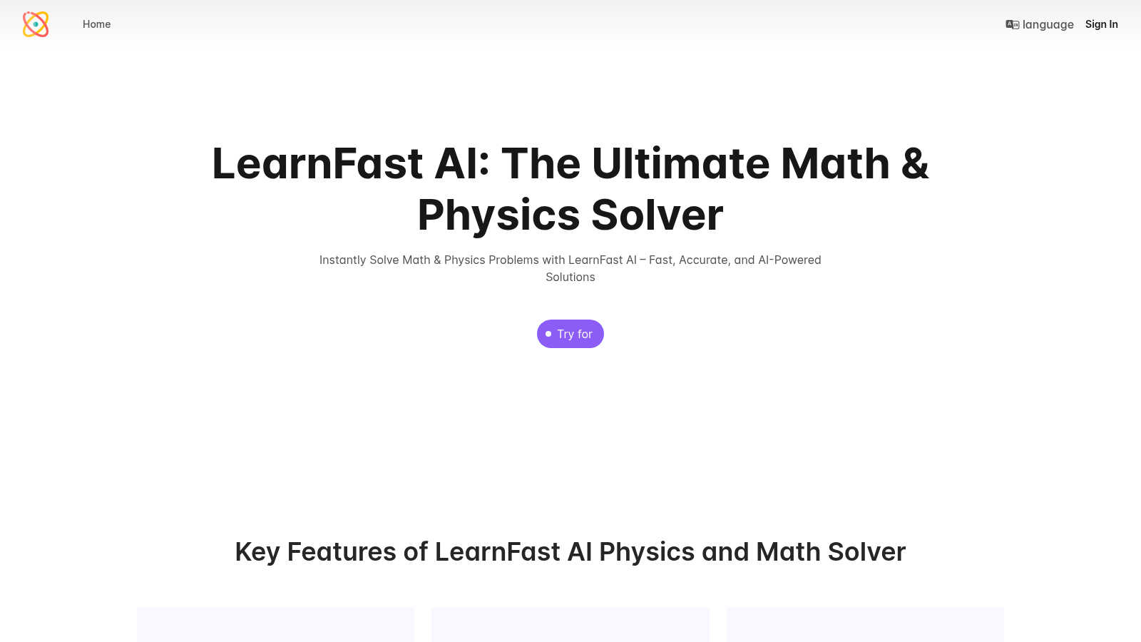 LearnFast AI: Free AI Physics Solver application interface and features