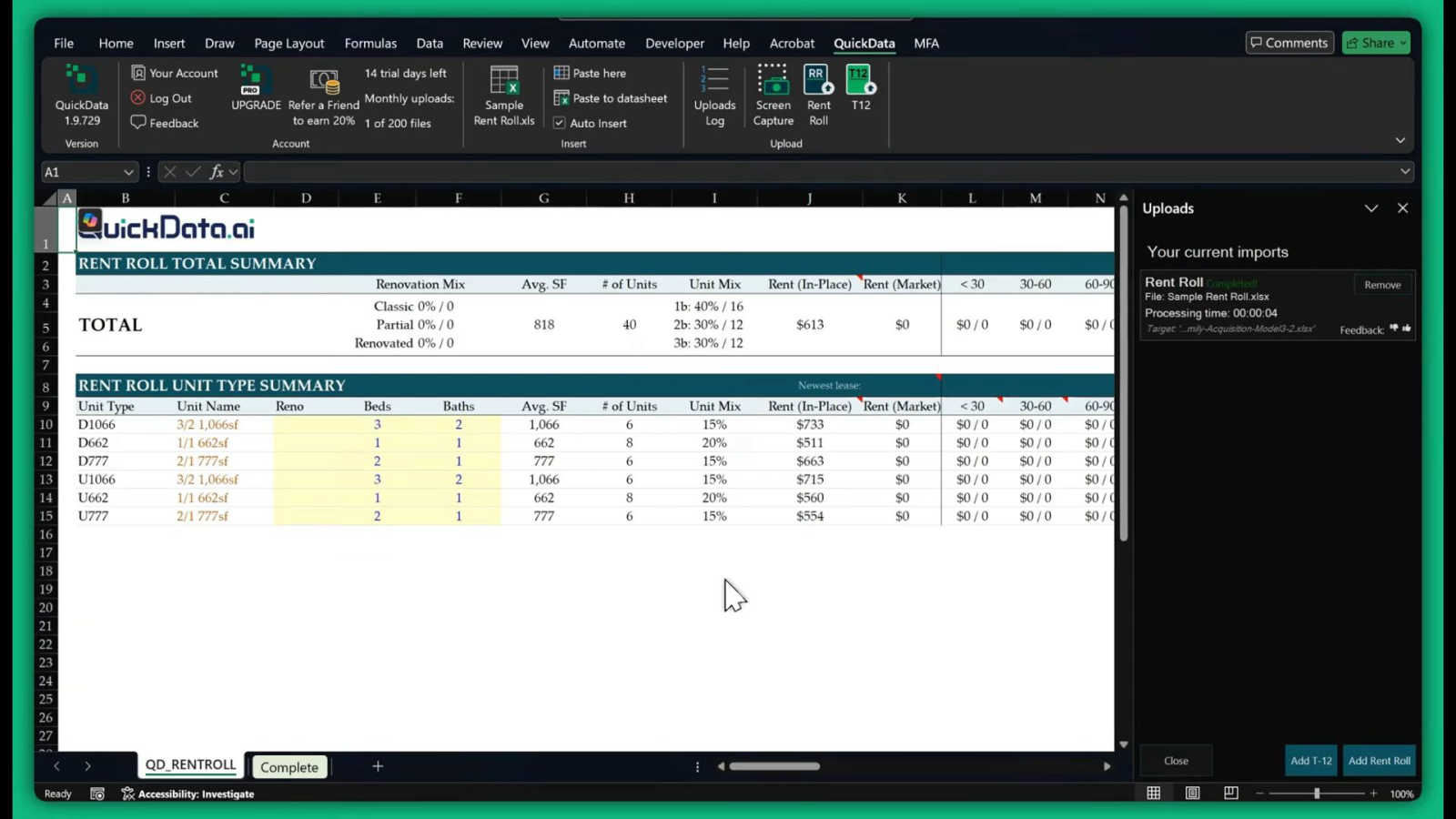 QuickData.ai application interface and features