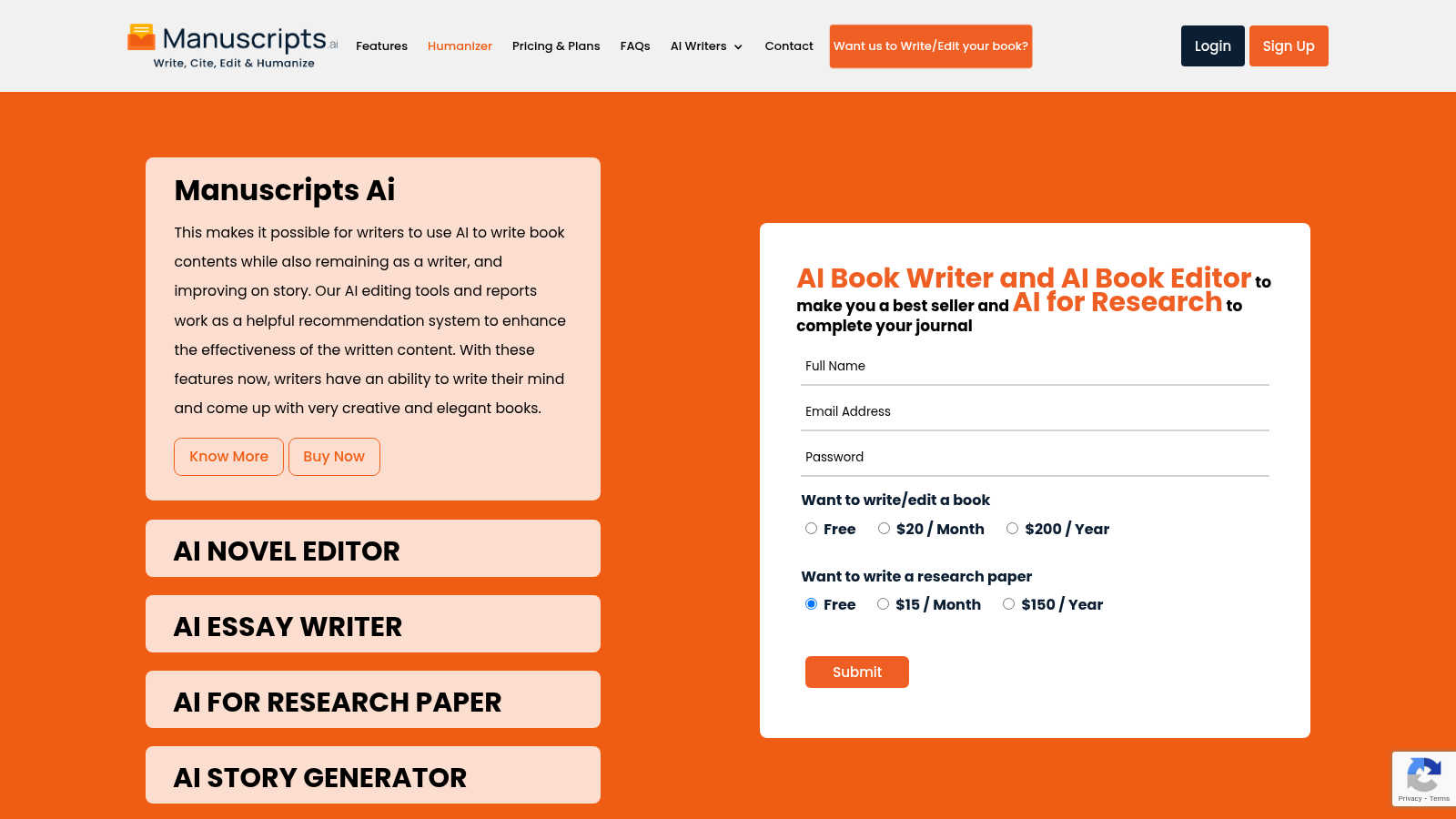 Manuscripts AI application interface and features