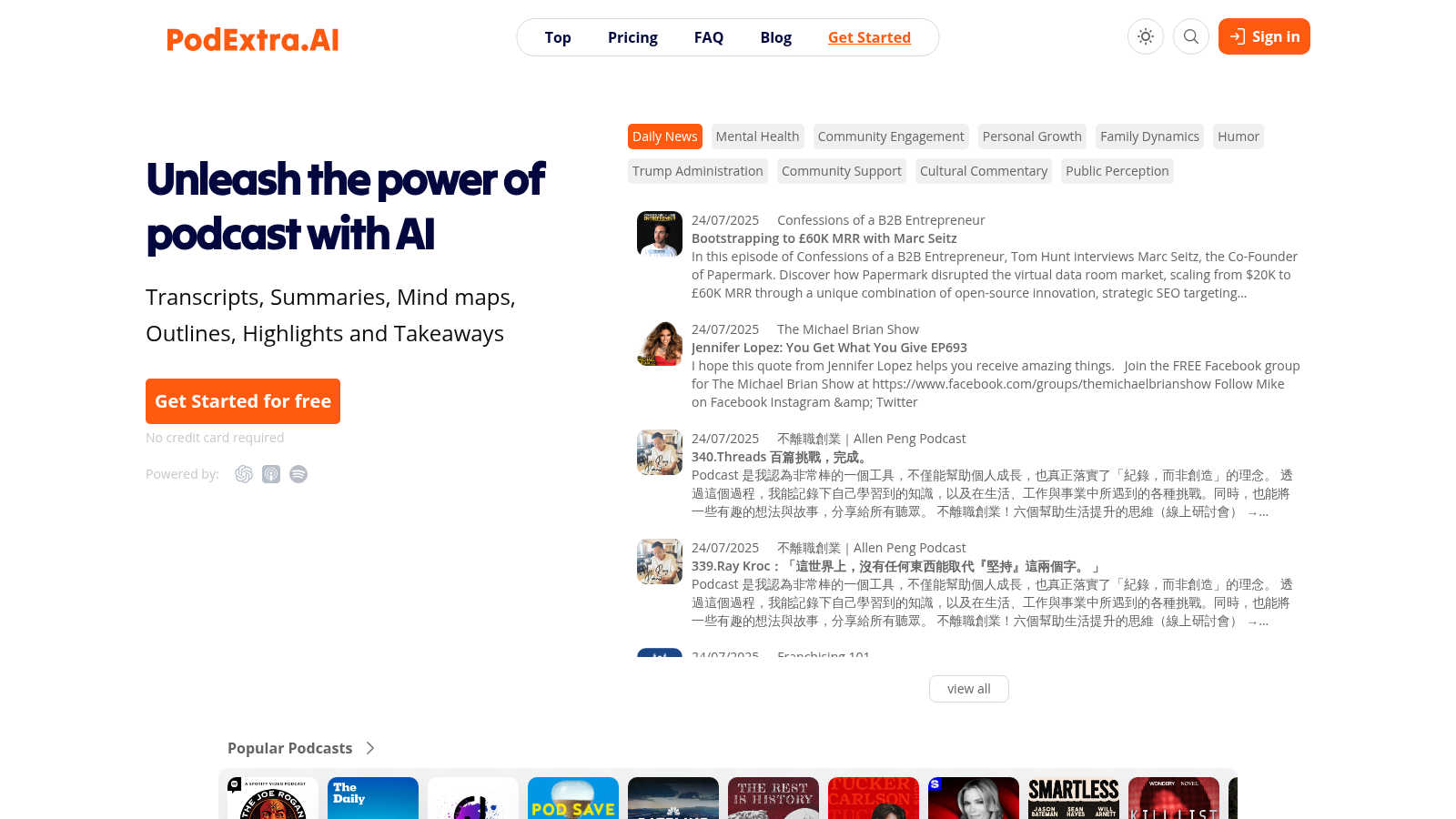 PodExtra AI application interface and features