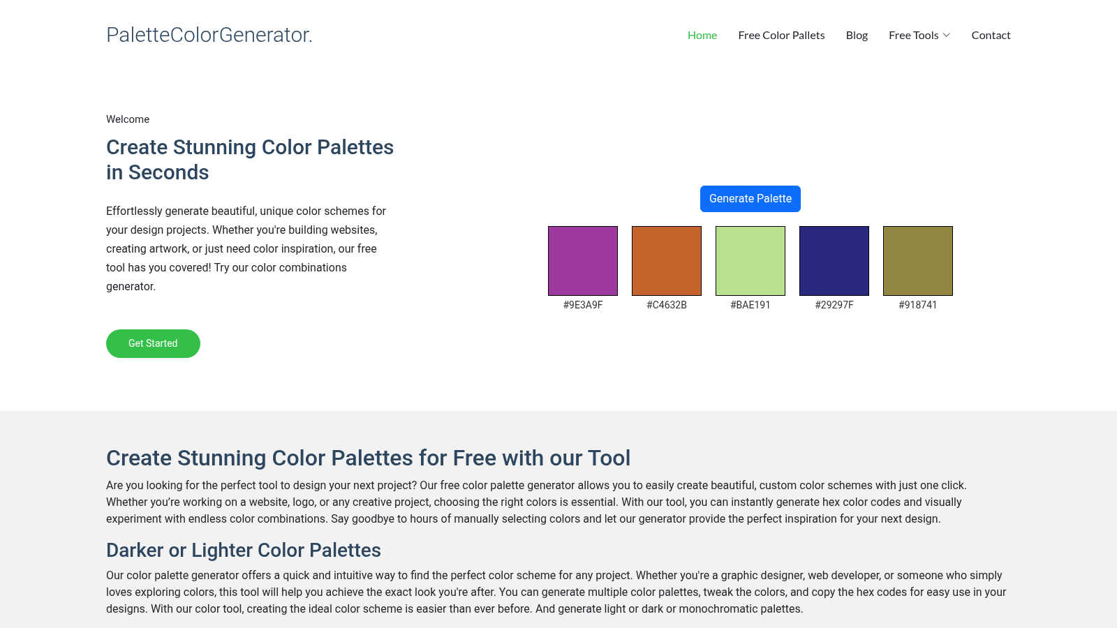palettecolorgenerator.com application interface and features