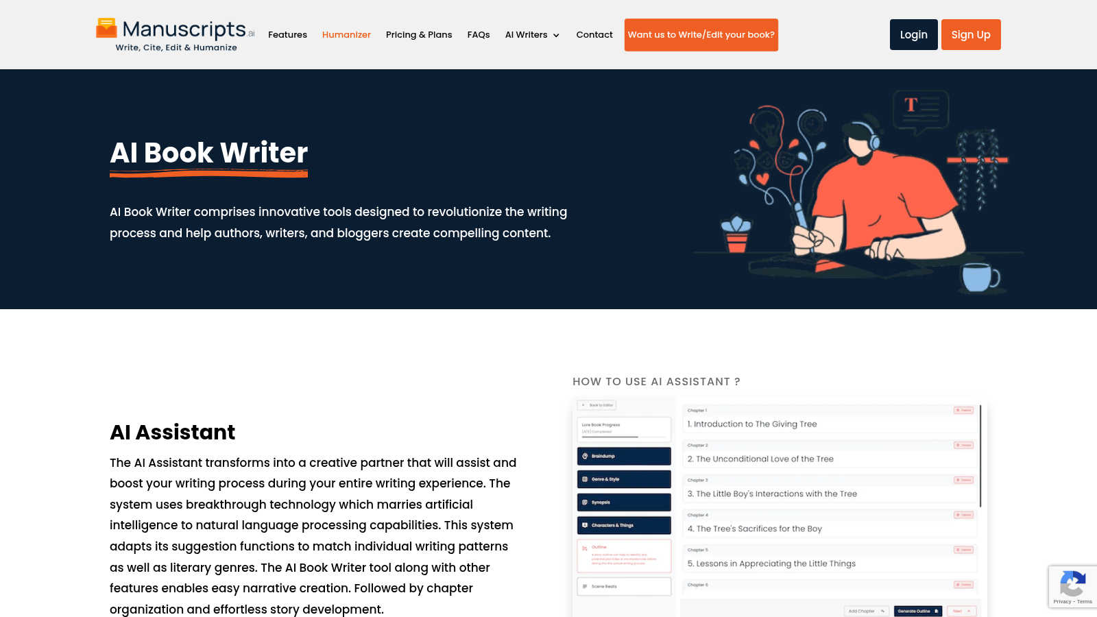 Manuscripts.ai application interface and features