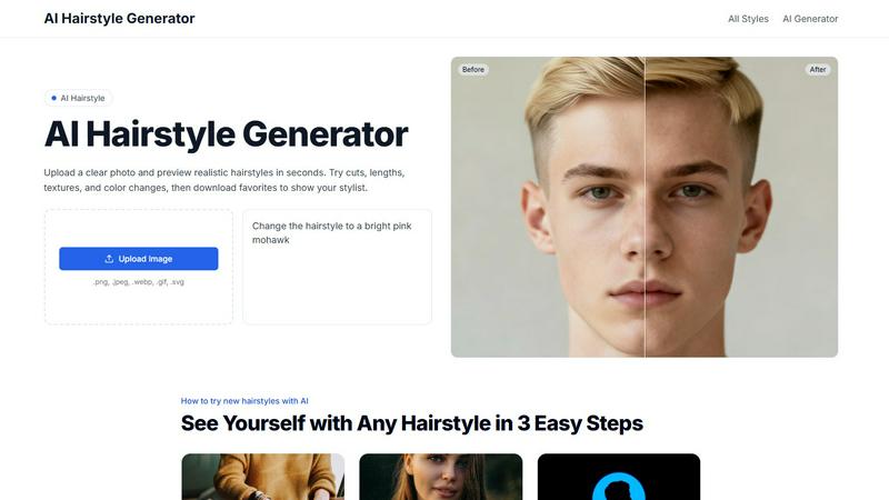 AI Hairstyle Generator application interface and features