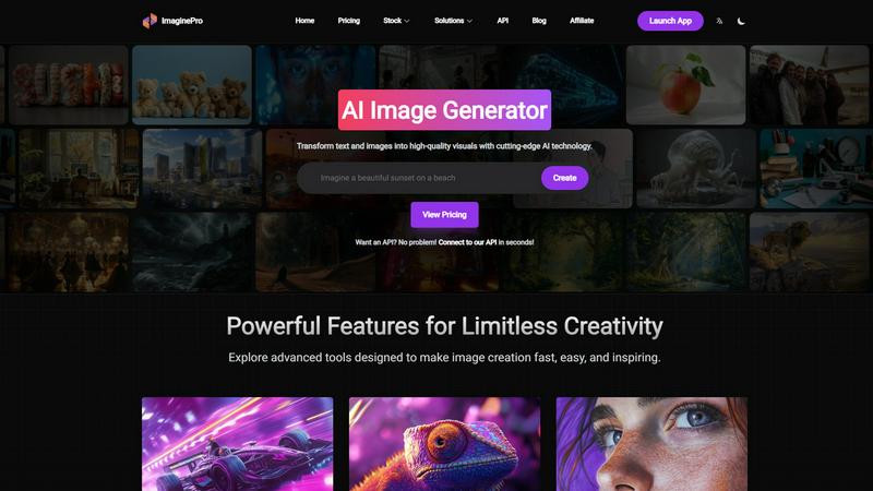 ImaginePro application interface and features